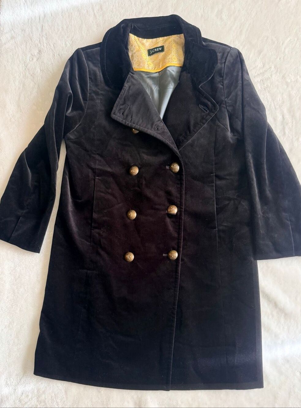 J.Crew Black Velvet Double Breasted Peacoat Coat Estimated Size 4 - Picture 3 of 12
